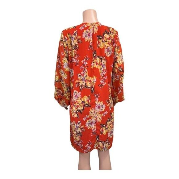 Time And Tru Women SZ L(12-14) Orange Floral Baby Doll Knee Dress -Long Sleeve - Picture 3 of 16